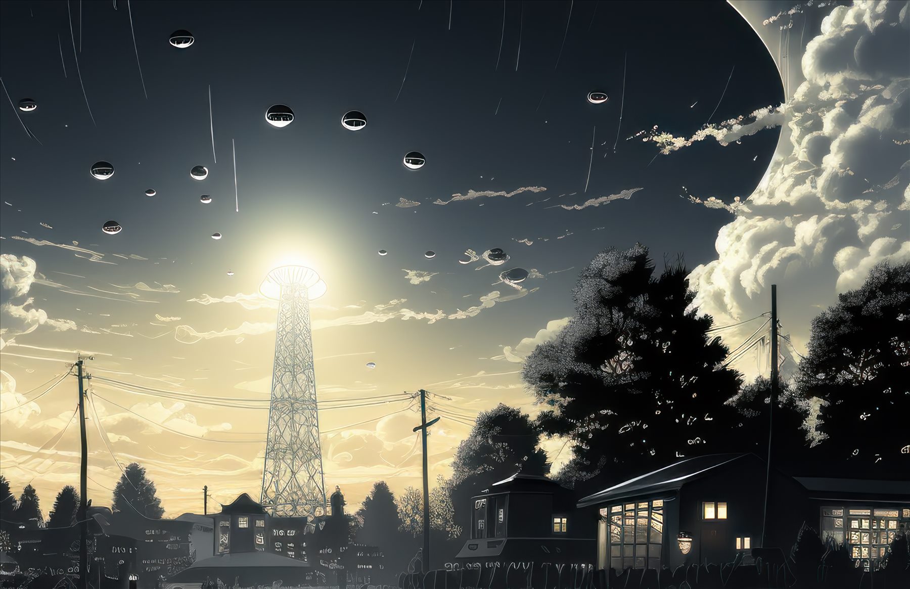 UFOs firing lasers at a radio tower