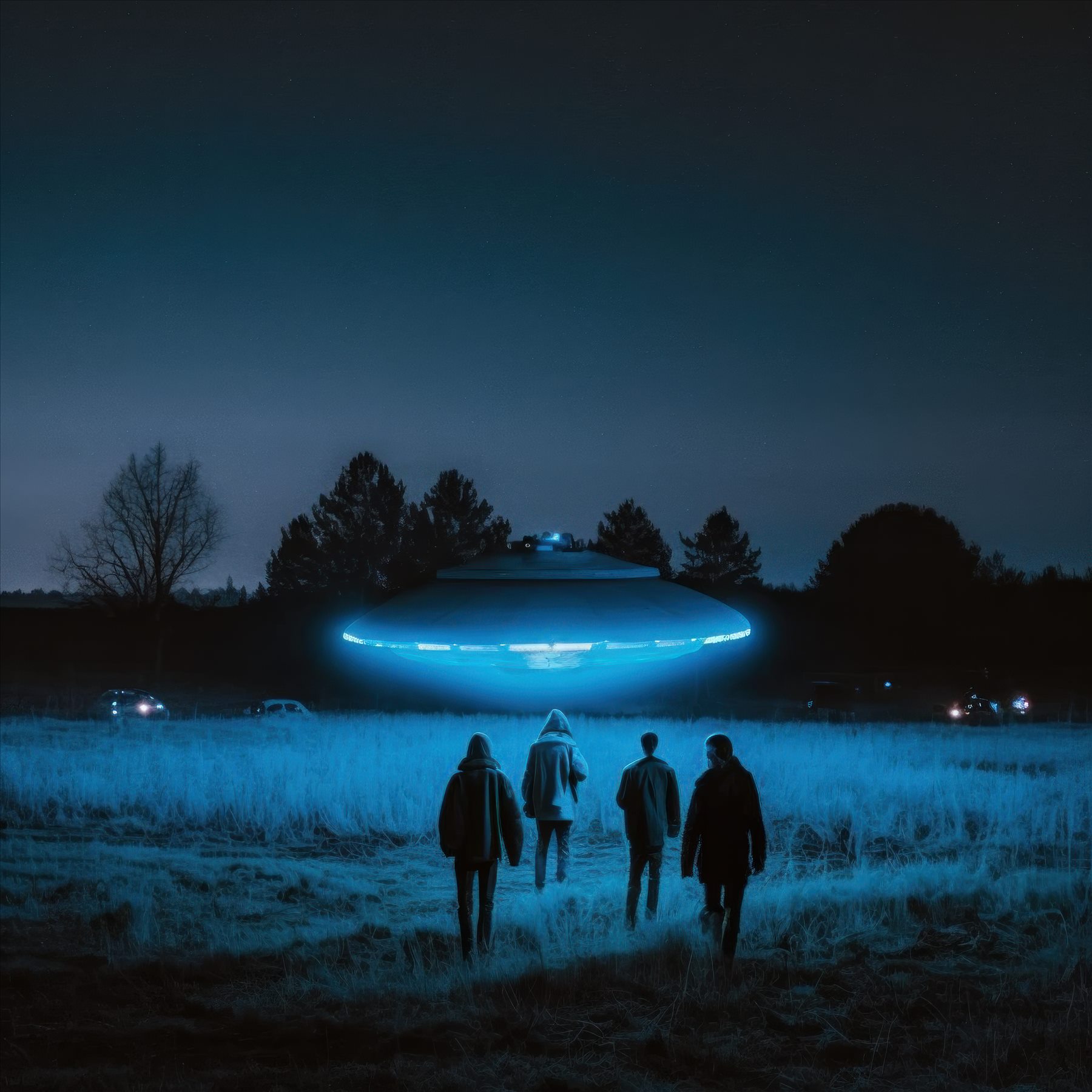UFO landed in a field at night
