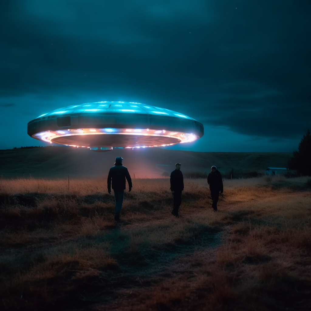UFO hovering over a night field