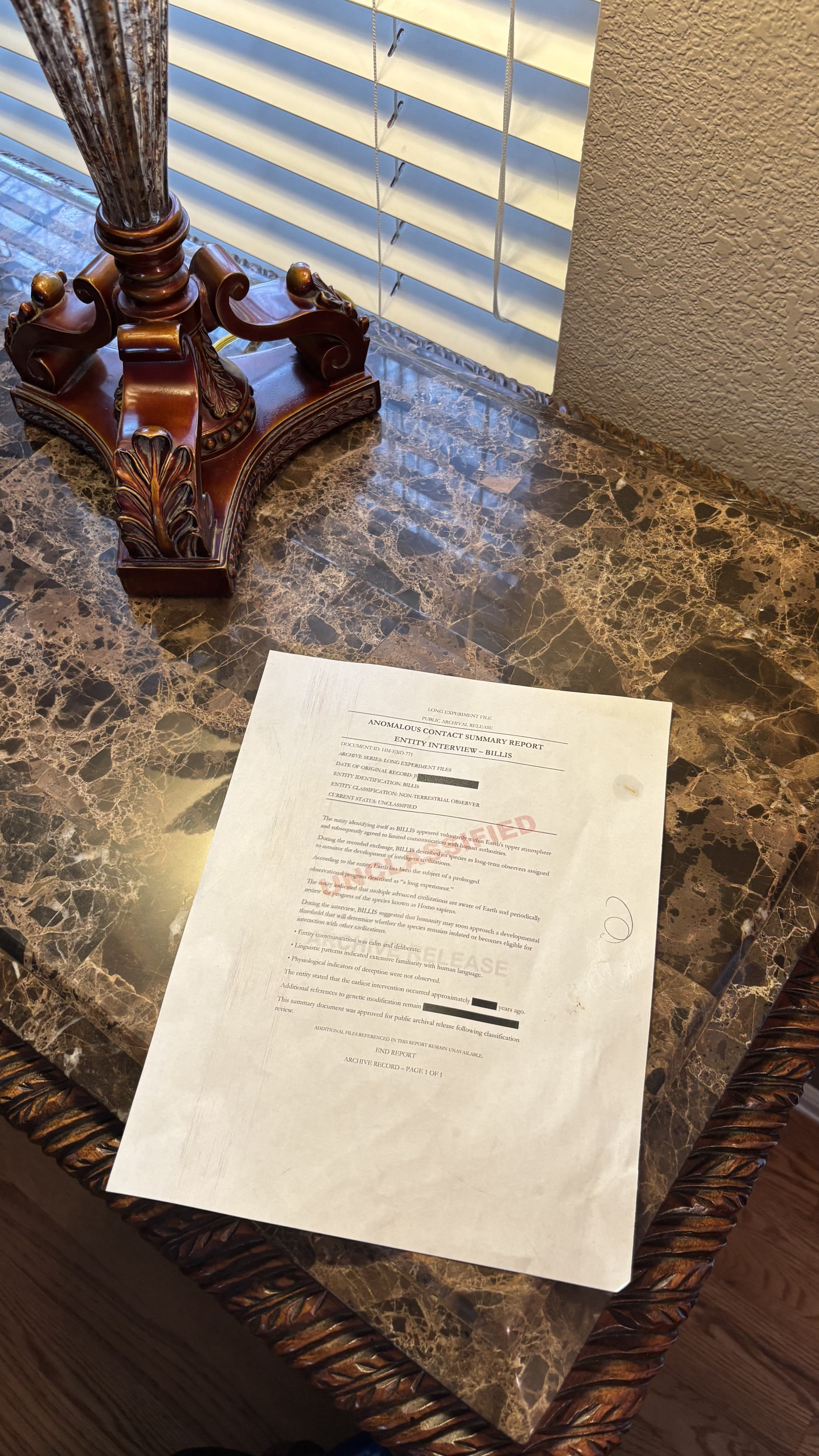 Printed Long Experiment report on a table