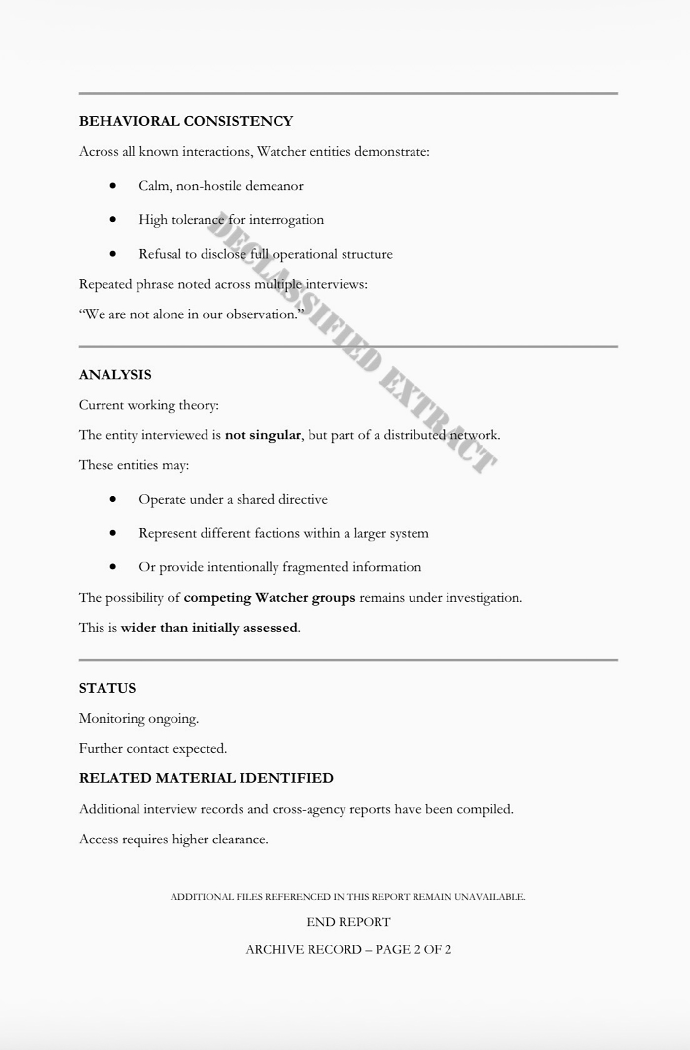 Unclassified extract report page